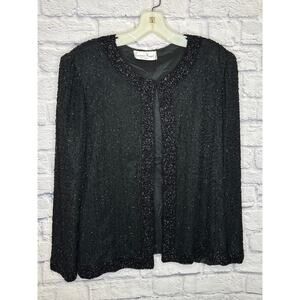 Lawrence Kagan New York Vintage Women's Fully Black Beaded Formal Jacket SZ MED